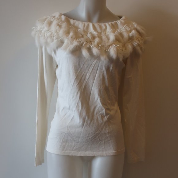 Metric Cream Sweater With Rabbit Hair & Lace Trim Sz M * - Picture 1 of 7